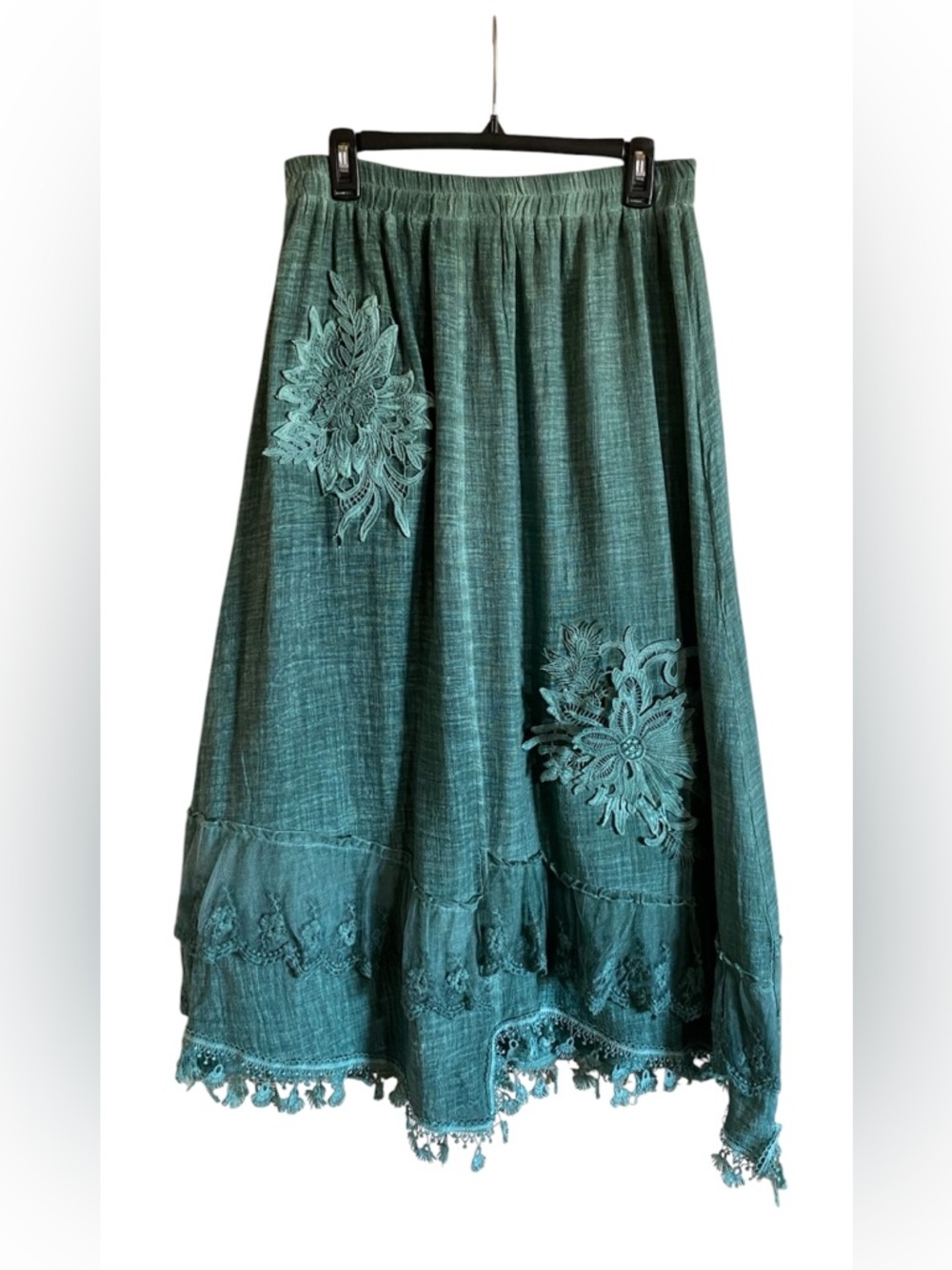 Women’s PRETTY ANGEL Beautiful Green Textured Lace Detail Long Maxi Skirt  L